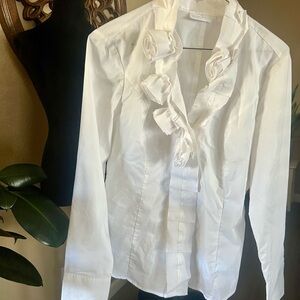 New York & Company White Ruffle Blouse